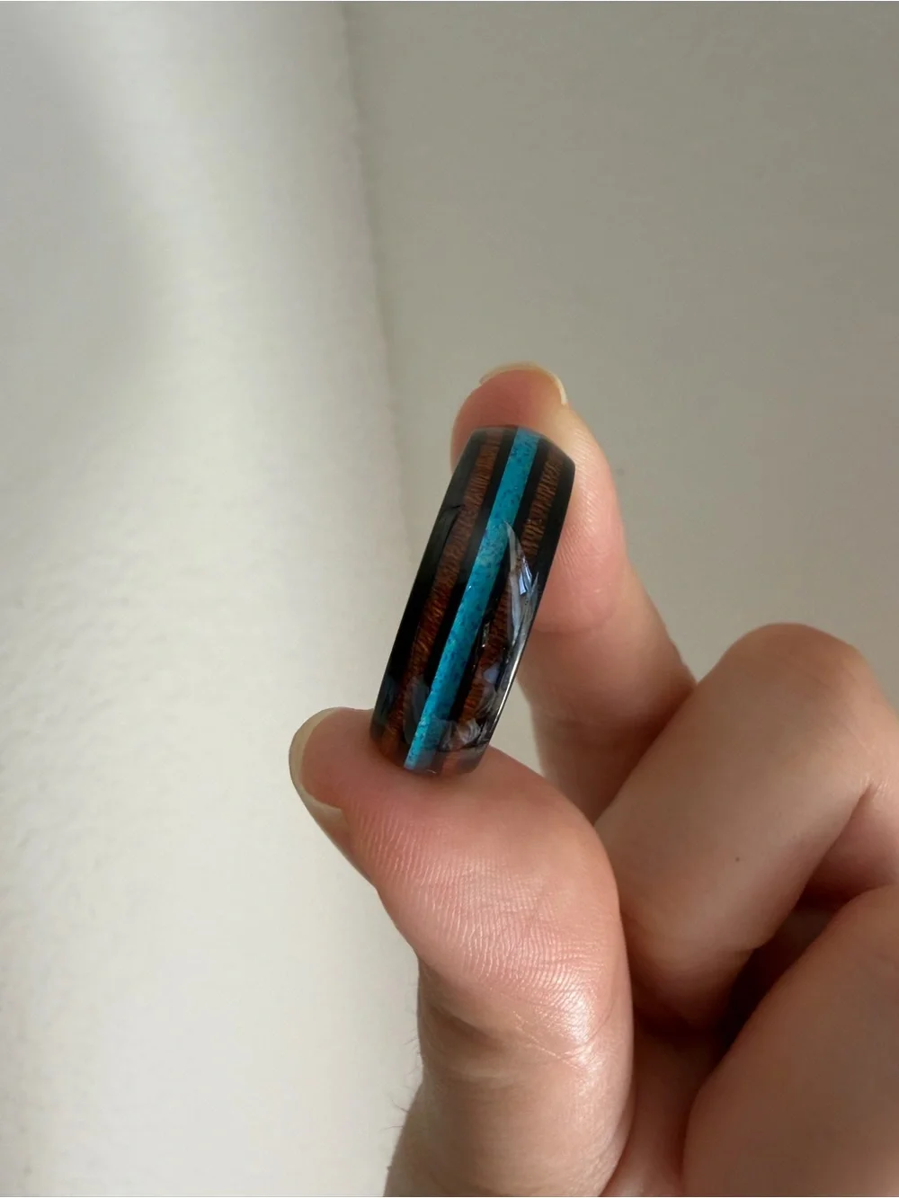 Turquoise Inlay Wood Band Ring - Men’s Jewelry Size 12